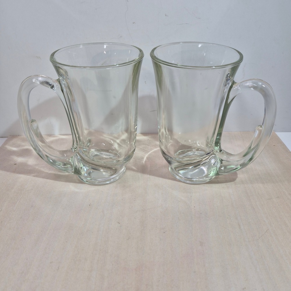 Set of 2 Clear Glass Mugs with‎ Handles Footed Base Clear Drinkware